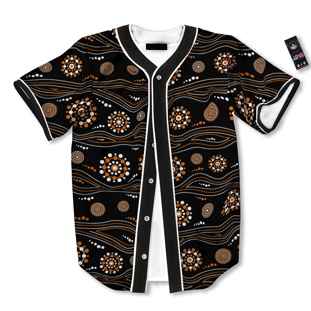 Aboriginal Orange And White Dot Print Pattern Baseball Jersey-grizzshop