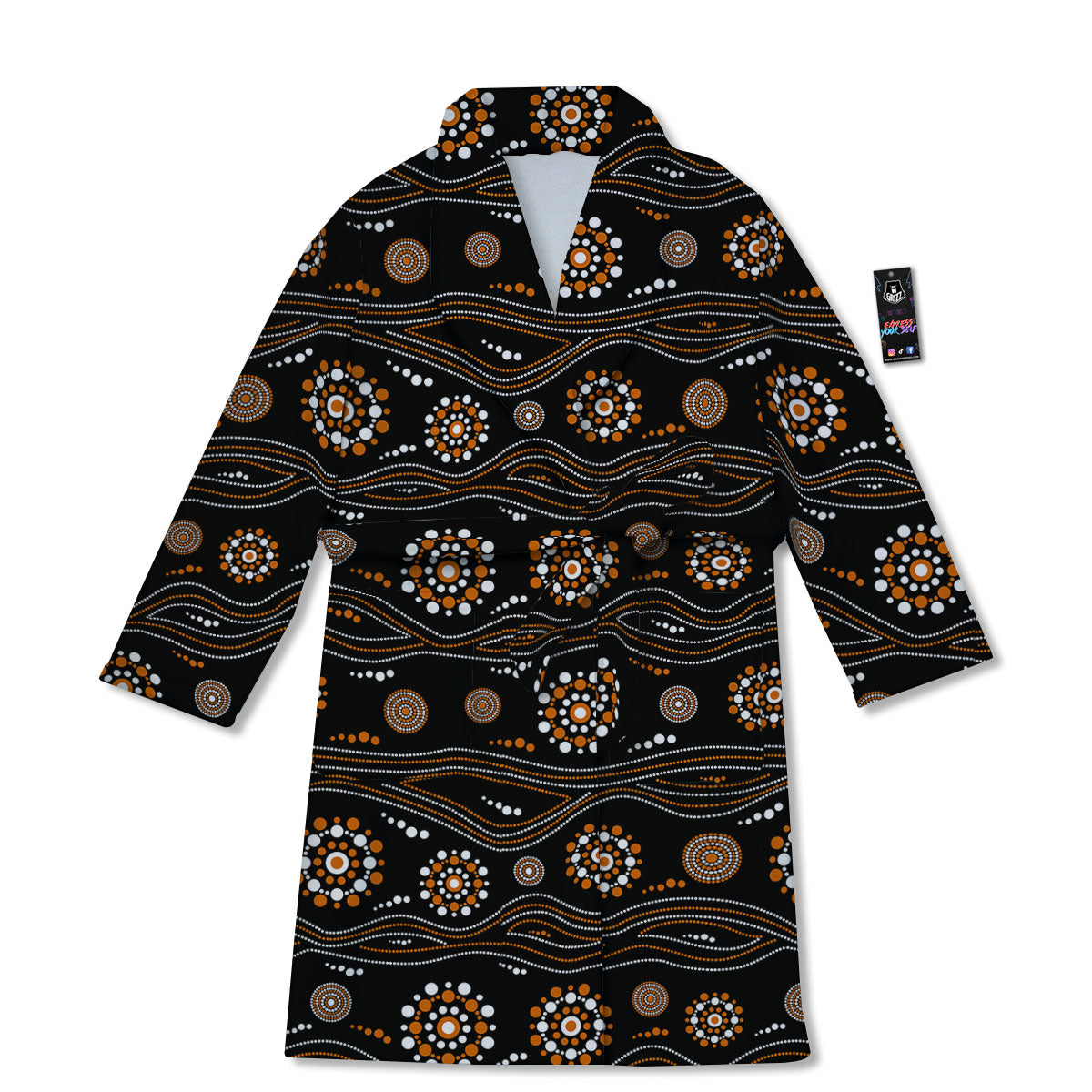 Aboriginal Orange And White Dot Print Pattern Bathrobe-grizzshop