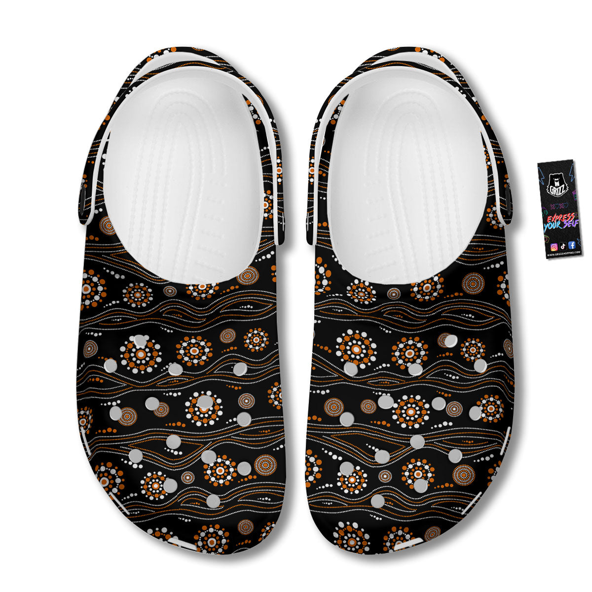 Aboriginal Orange And White Dot Print Pattern Clog-grizzshop
