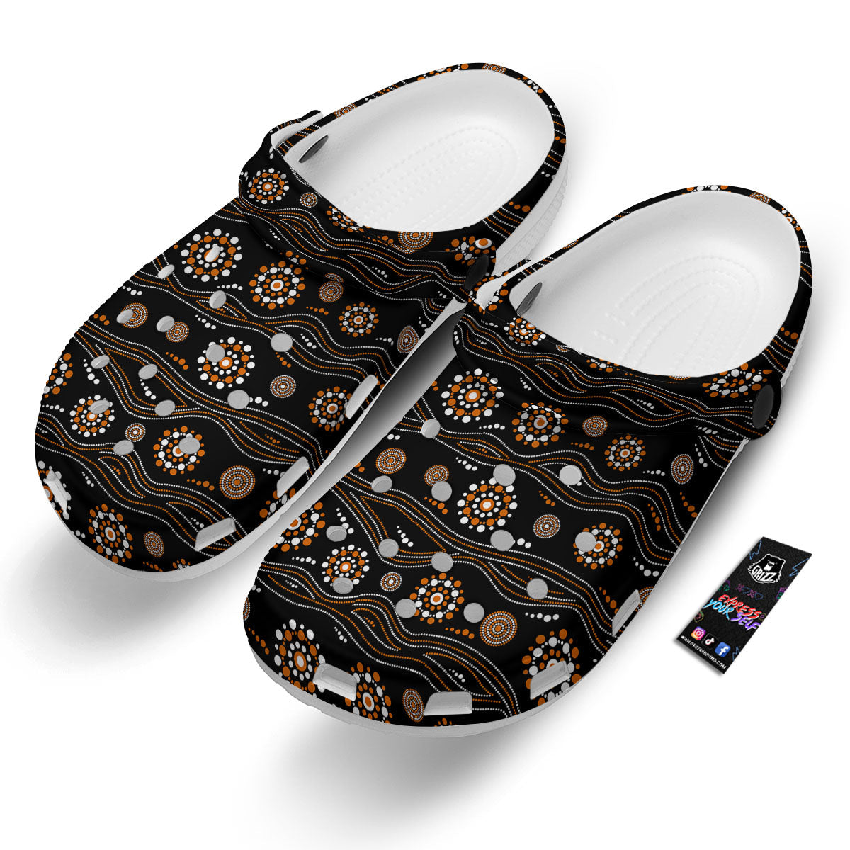 Aboriginal Orange And White Dot Print Pattern Clog-grizzshop