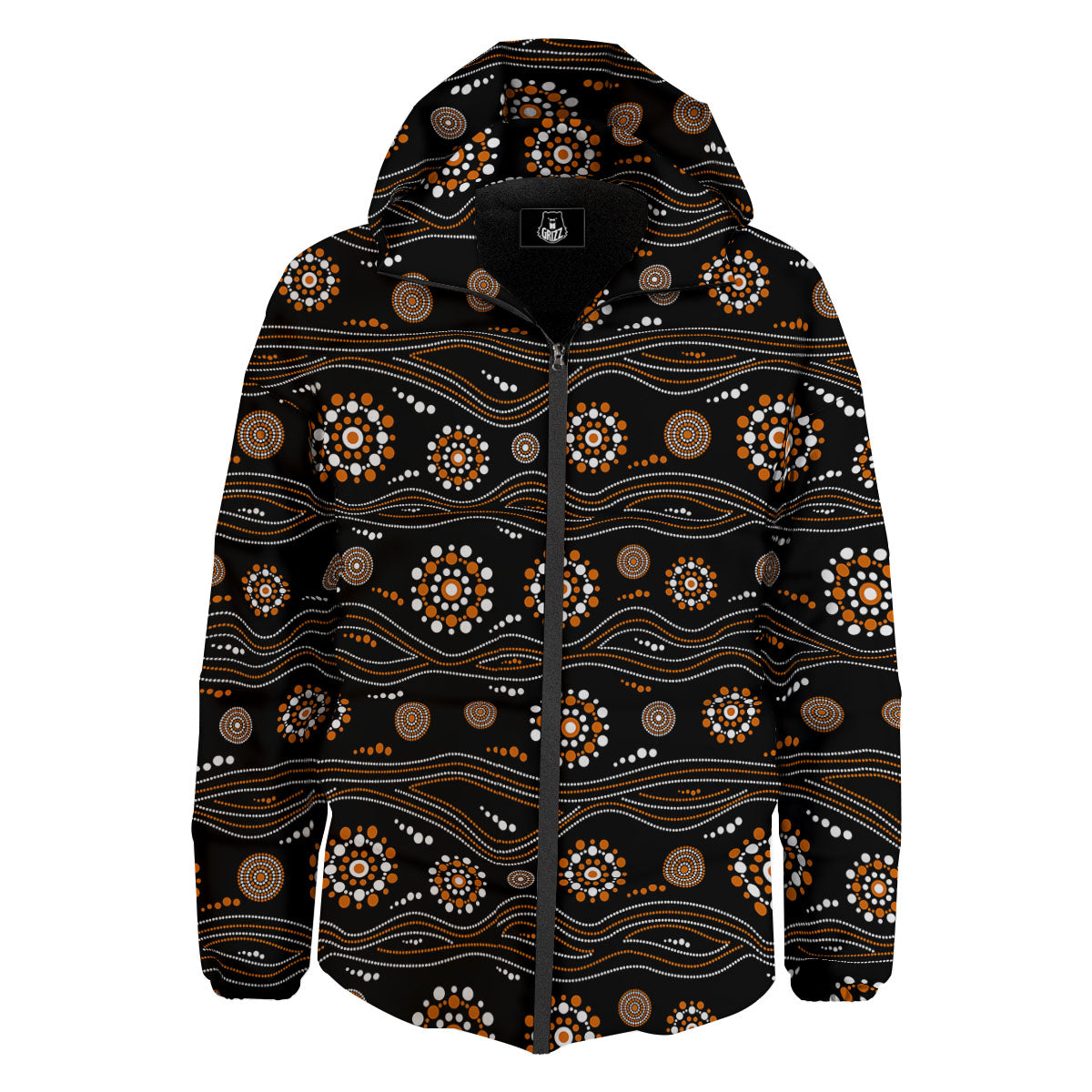 Aboriginal Orange And White Dot Print Pattern Down Jacket-grizzshop