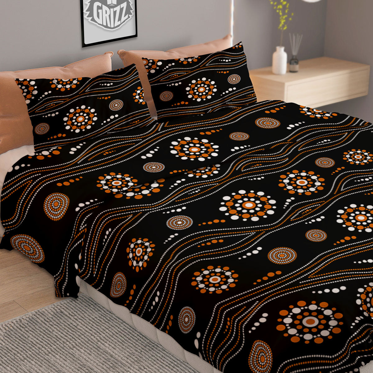 Aboriginal Orange And White Dot Print Pattern Duvet Cover Bedding Set