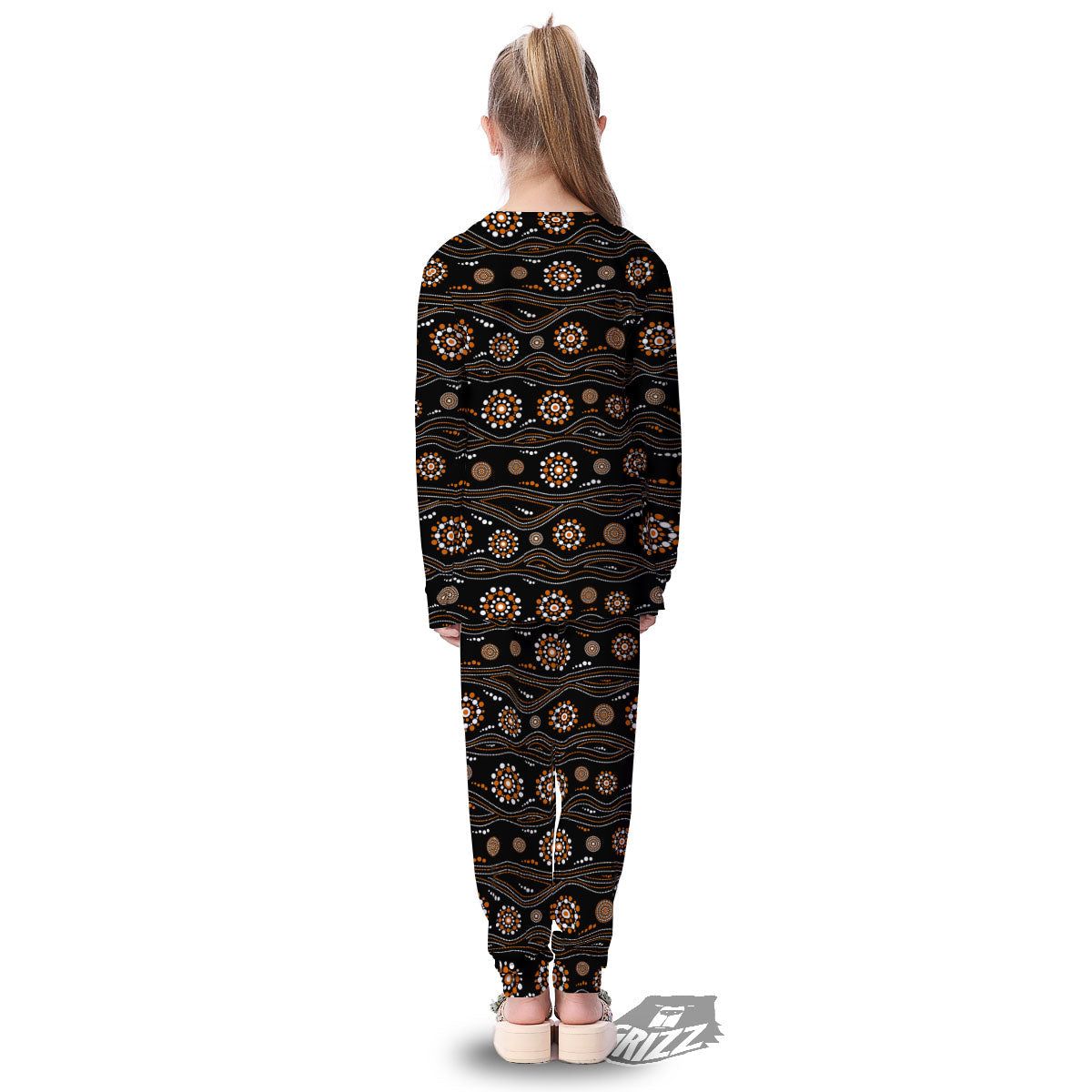 Aboriginal Orange And White Dot Print Pattern Kid's Pajamas-grizzshop