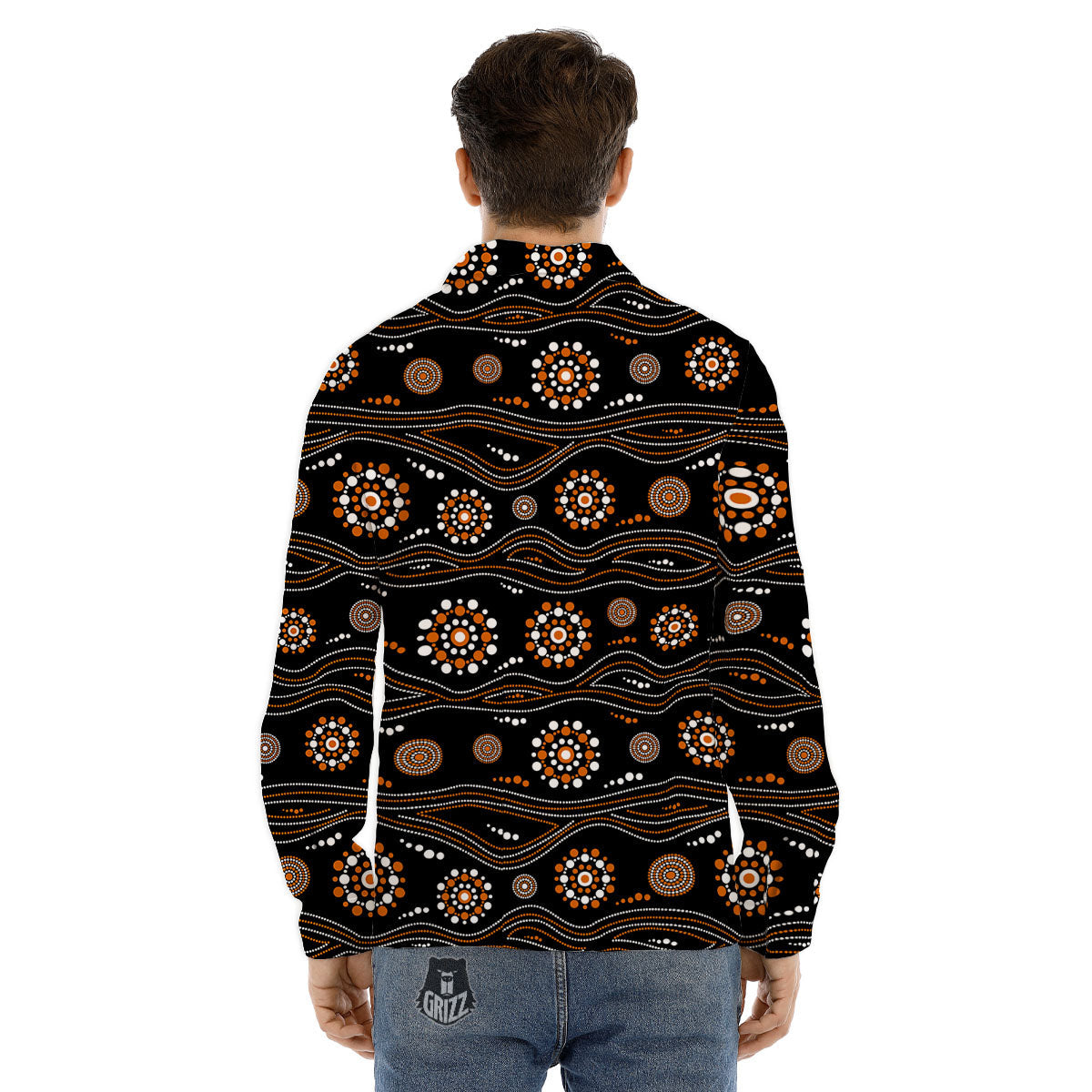Aboriginal Orange And White Dot Print Pattern Men's Dress Shirts-grizzshop