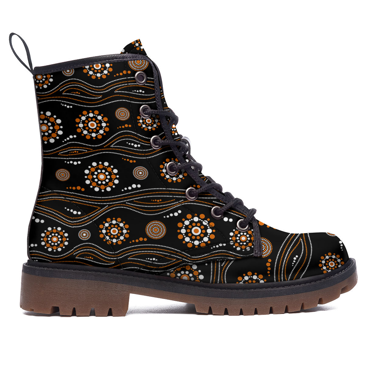 Aboriginal Orange And White Dot Print Pattern Work Boots-grizzshop