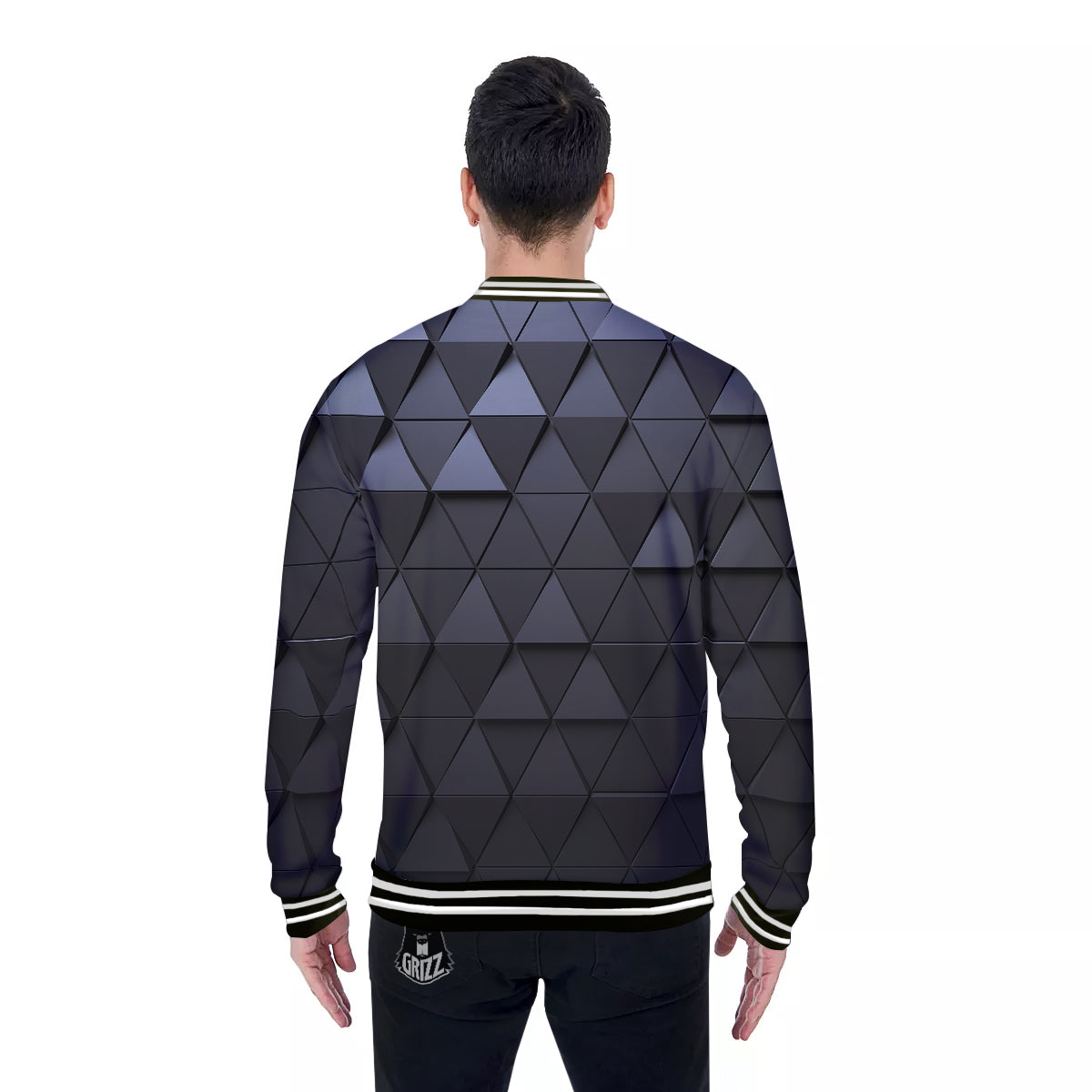Abstract 3D Geometric Triangle Print Baseball Jacket-grizzshop