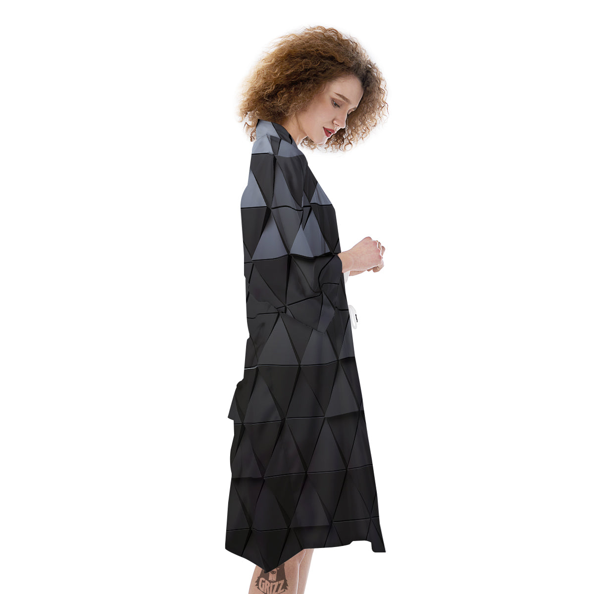 Abstract 3D Geometric Triangle Print Kimono-grizzshop