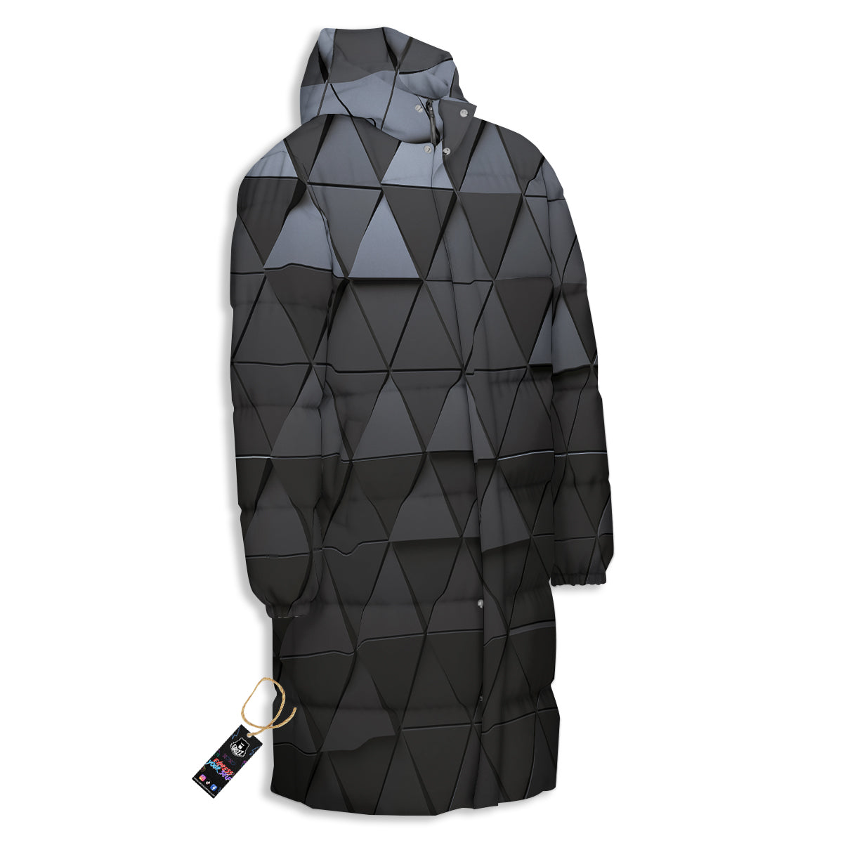 Abstract 3D Geometric Triangle Print Long Down Jacket-grizzshop