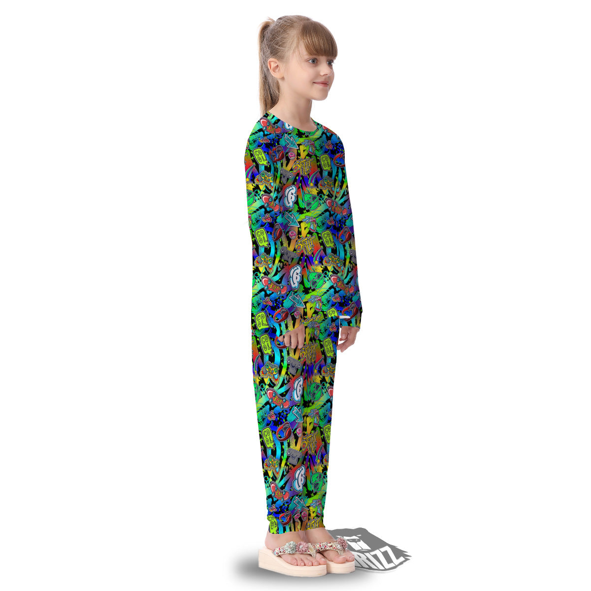 Abstract Alien Graffiti Text Print Pattern Kid's Pajamas-grizzshop