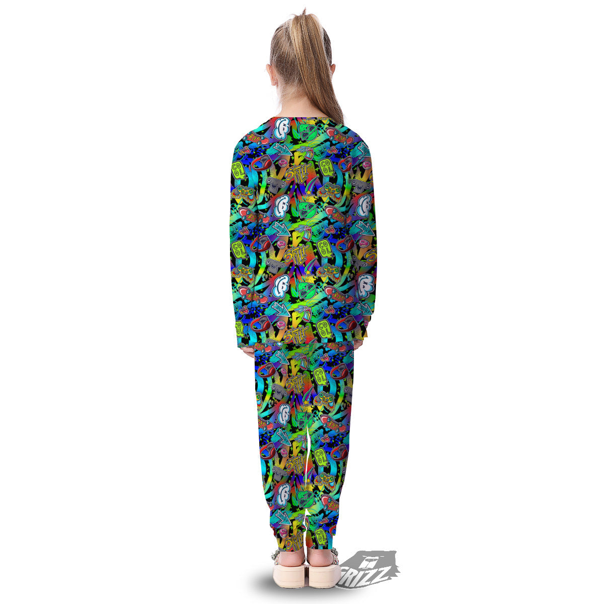 Abstract Alien Graffiti Text Print Pattern Kid's Pajamas-grizzshop