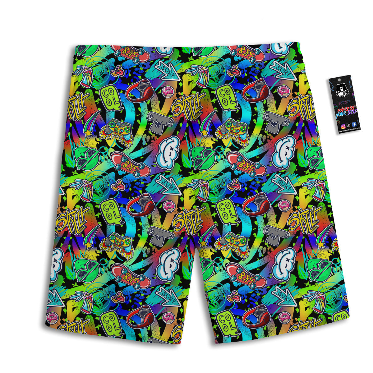 Abstract Alien Graffiti Text Print Pattern Men's Athletic Shorts