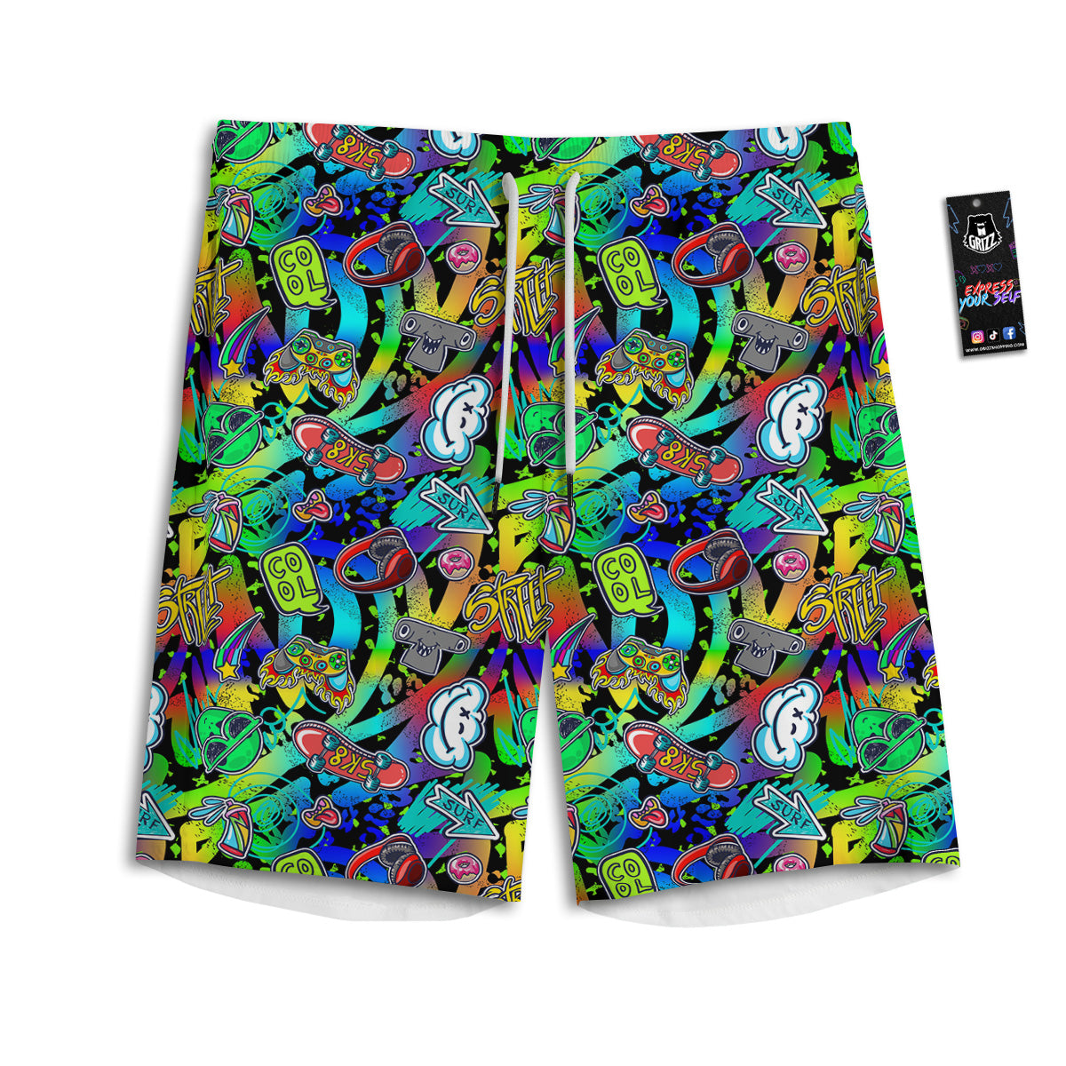 Abstract Alien Graffiti Text Print Pattern Men's Athletic Shorts