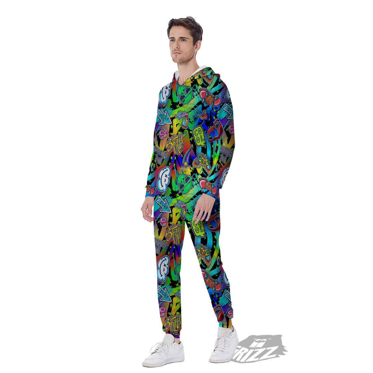 Abstract Alien Graffiti Text Print Pattern Men's Jumpsuit-grizzshop