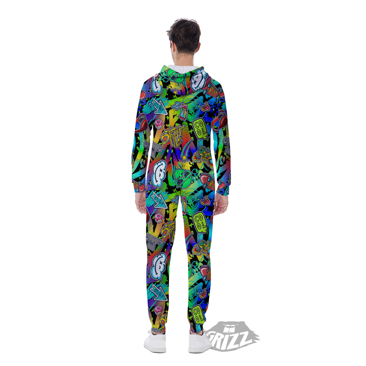 Abstract Alien Graffiti Text Print Pattern Men's Jumpsuit-grizzshop