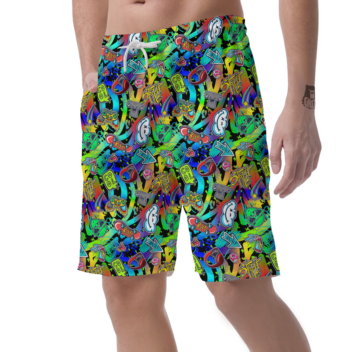 Abstract Alien Graffiti Text Print Pattern Men's Shorts-grizzshop