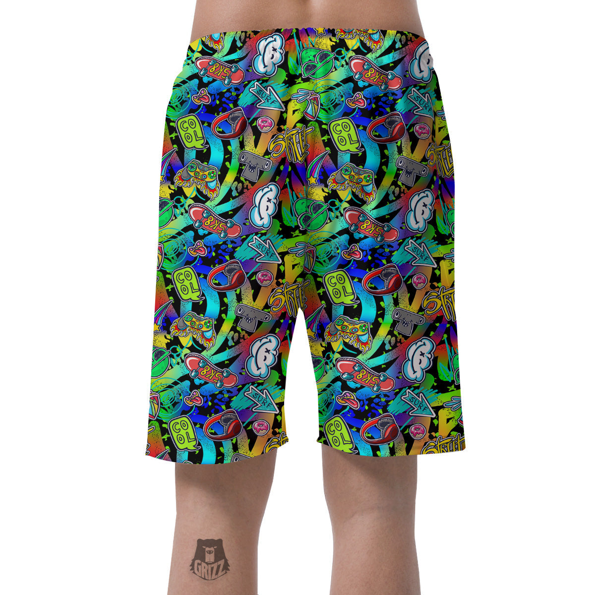 Abstract Alien Graffiti Text Print Pattern Men's Shorts-grizzshop