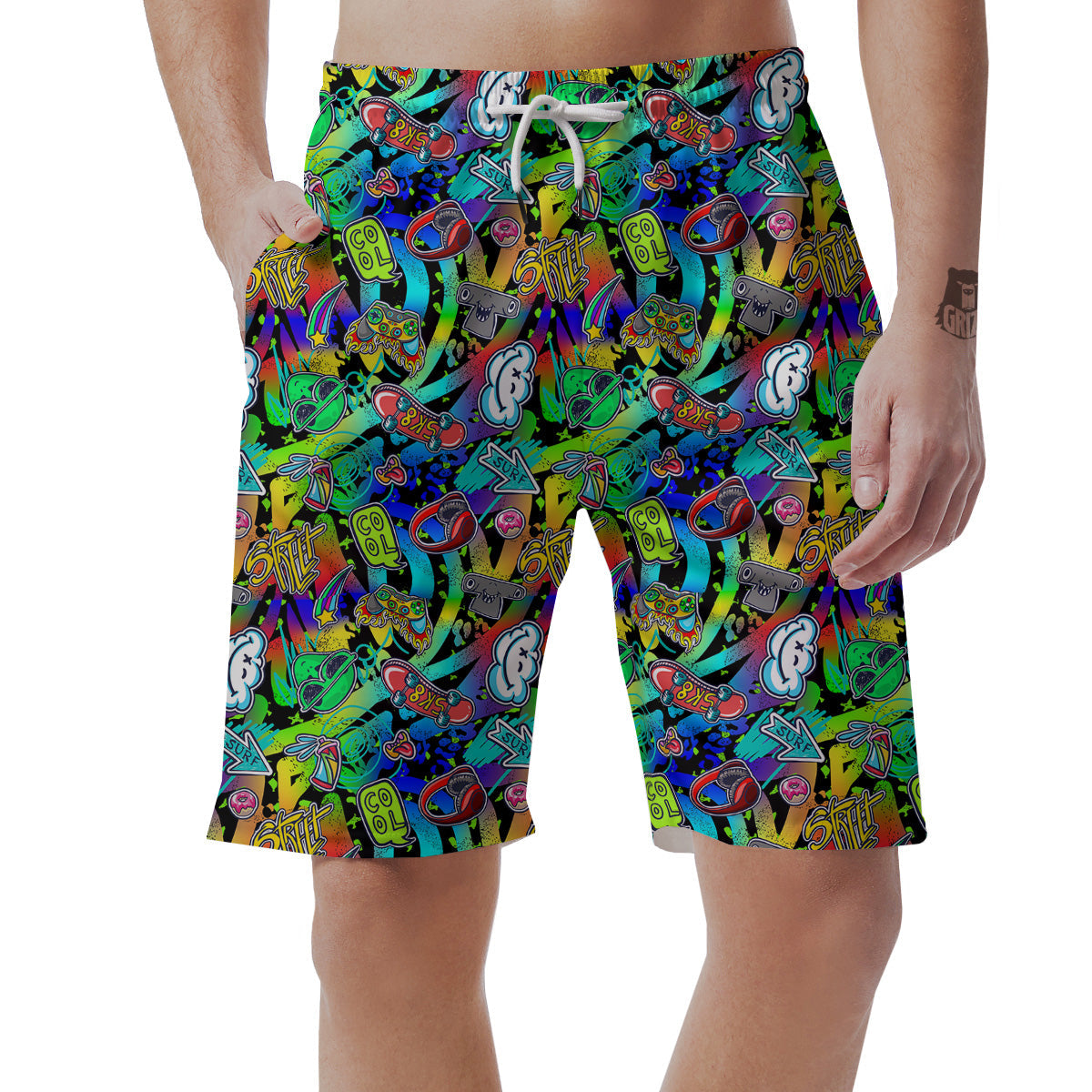 Abstract Alien Graffiti Text Print Pattern Men's Shorts-grizzshop