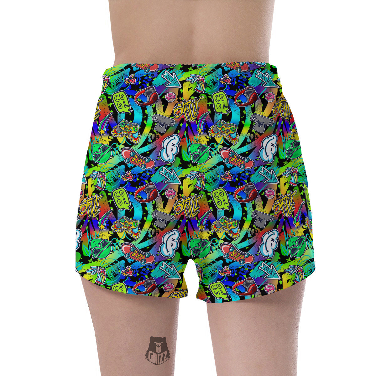 Abstract Alien Graffiti Text Print Pattern Women's Shorts-grizzshop