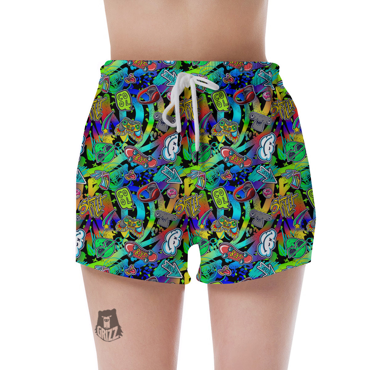 Abstract Alien Graffiti Text Print Pattern Women's Shorts-grizzshop