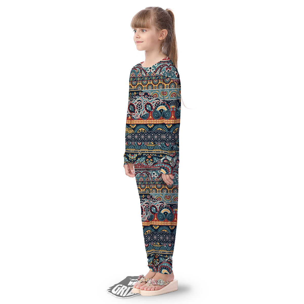 Abstract Arabian Paisley Print Kid's Pajamas-grizzshop