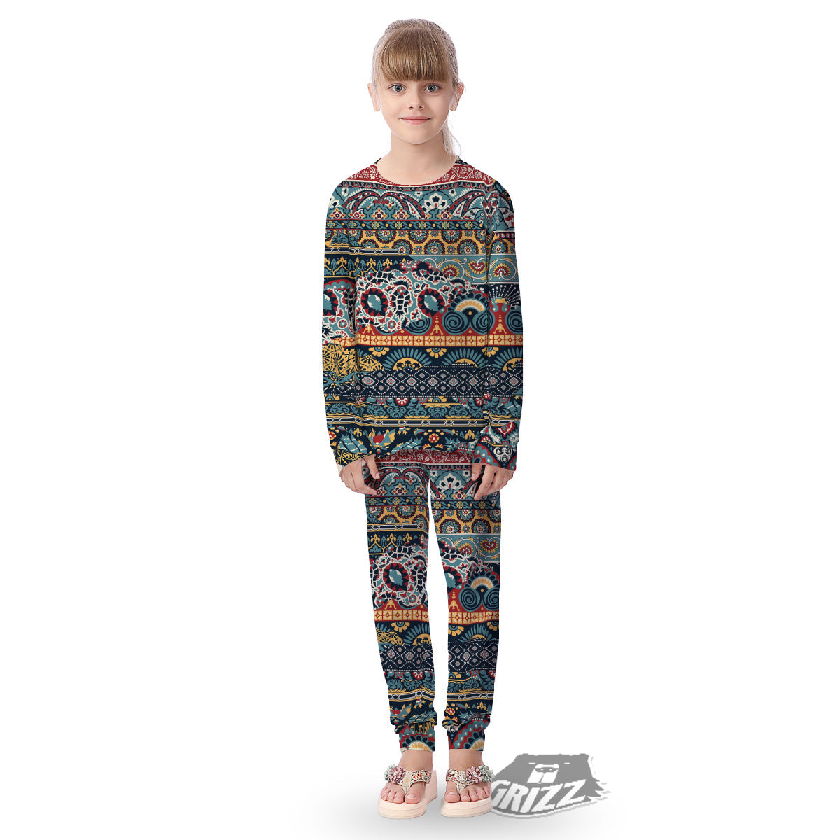 Abstract Arabian Paisley Print Kid's Pajamas-grizzshop