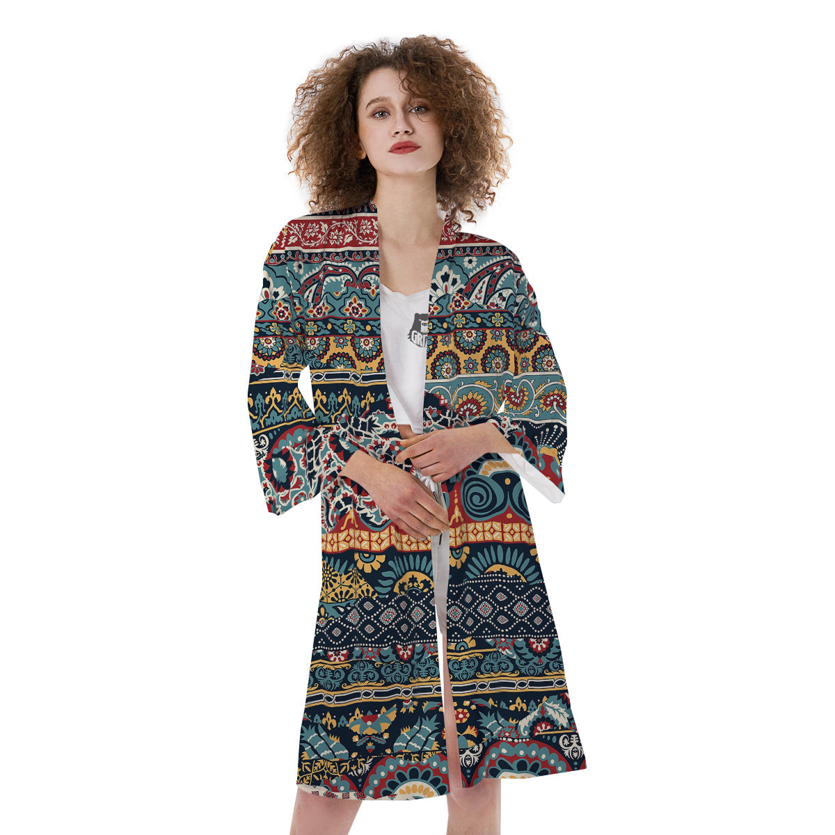 Abstract Arabian Paisley Print Kimono-grizzshop