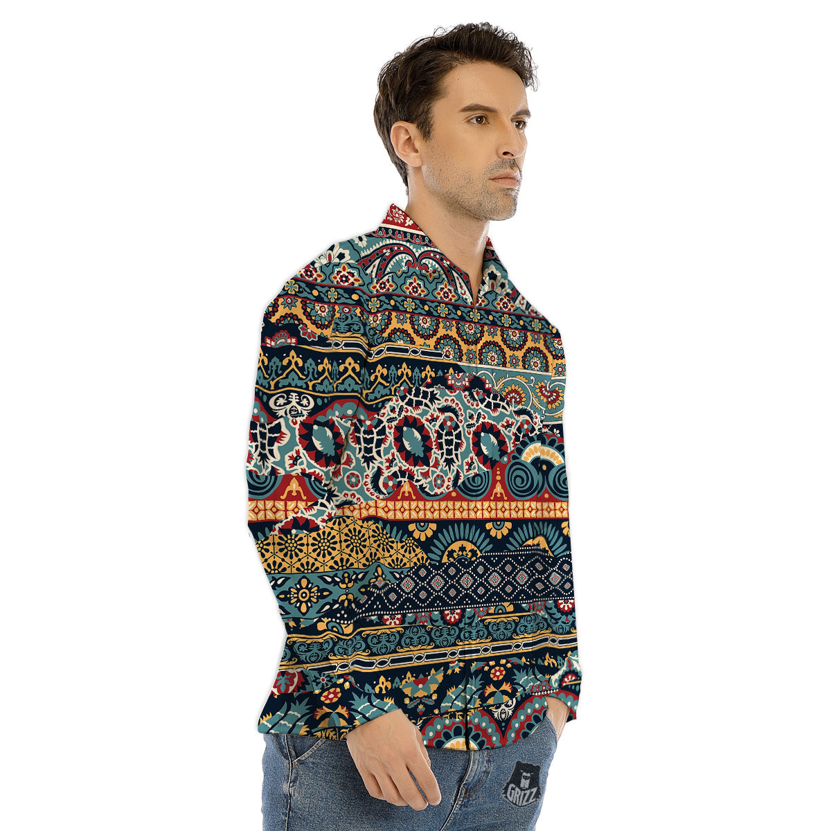 Abstract Arabian Paisley Print Men's Dress Shirts-grizzshop