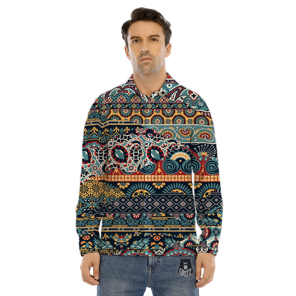 Abstract Arabian Paisley Print Men's Dress Shirts-grizzshop