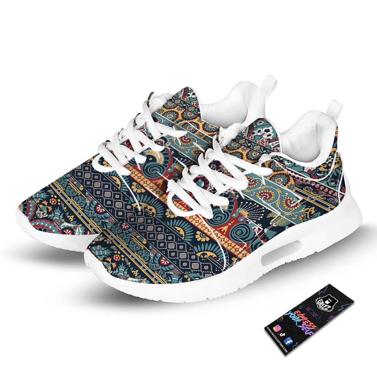 Abstract Arabian Paisley Print Tennis Shoes-grizzshop
