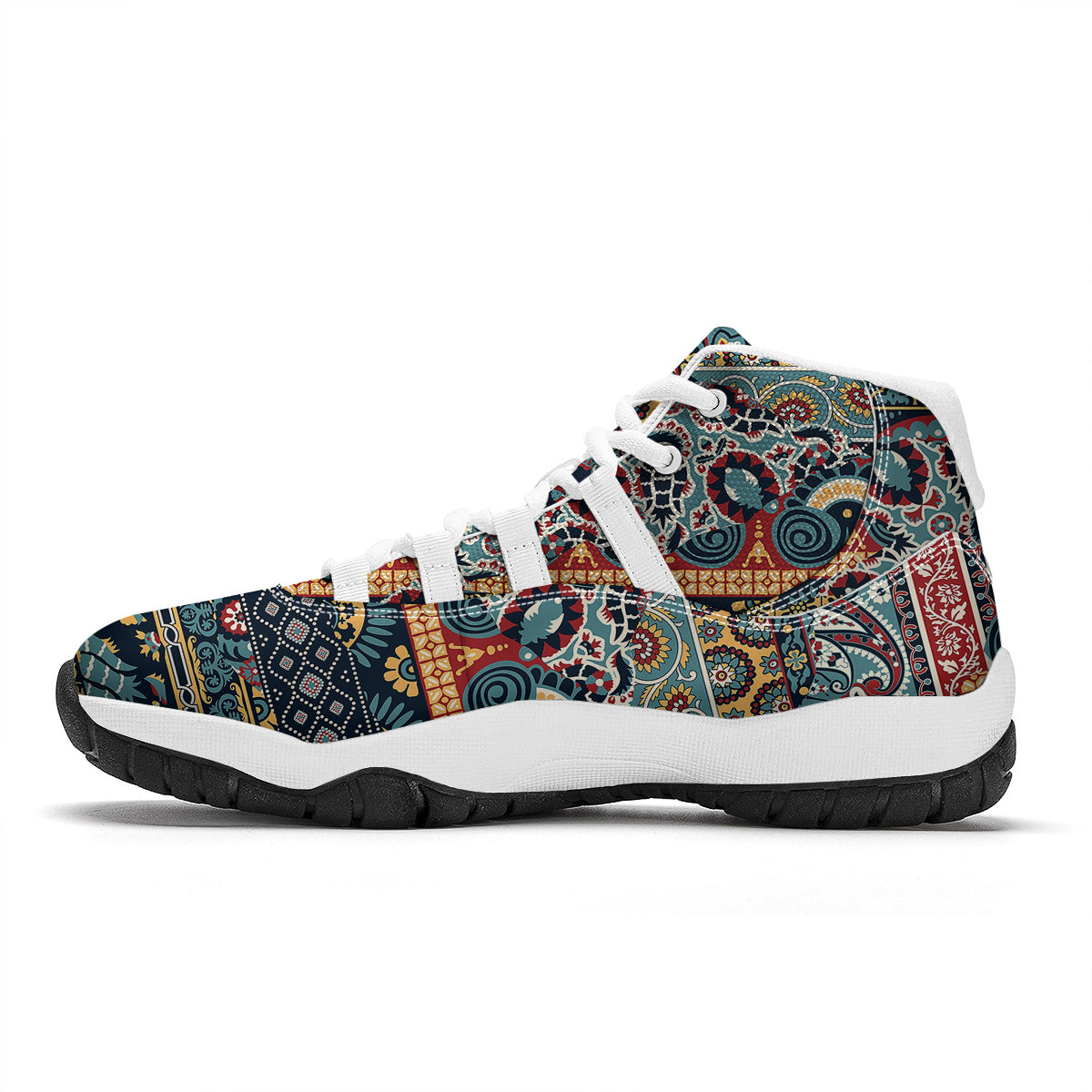 Abstract Arabian Paisley Print White Bball Shoes-grizzshop