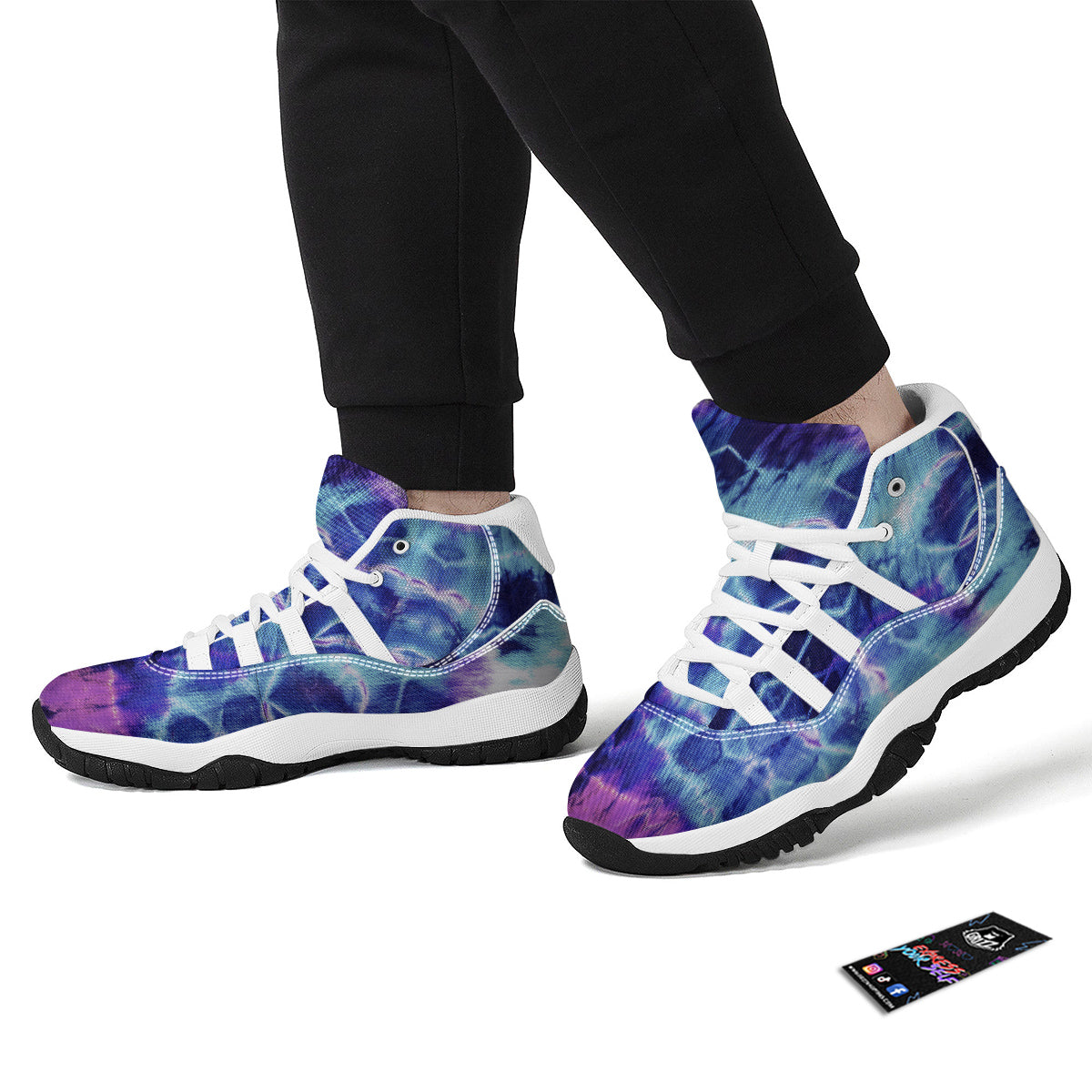 Abstract Blue Tie Dye White Bball Shoes-grizzshop