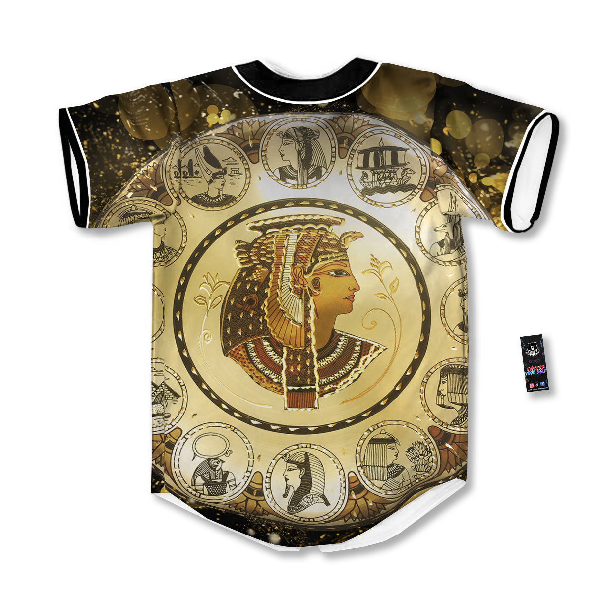 Abstract Cleopatra Print Baseball Jersey-grizzshop