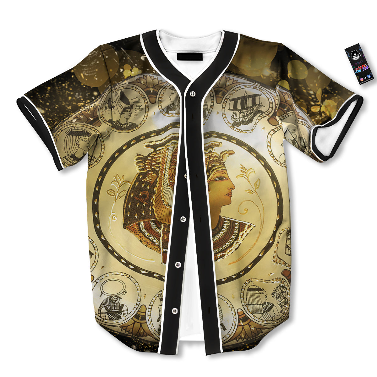 Abstract Cleopatra Print Baseball Jersey-grizzshop
