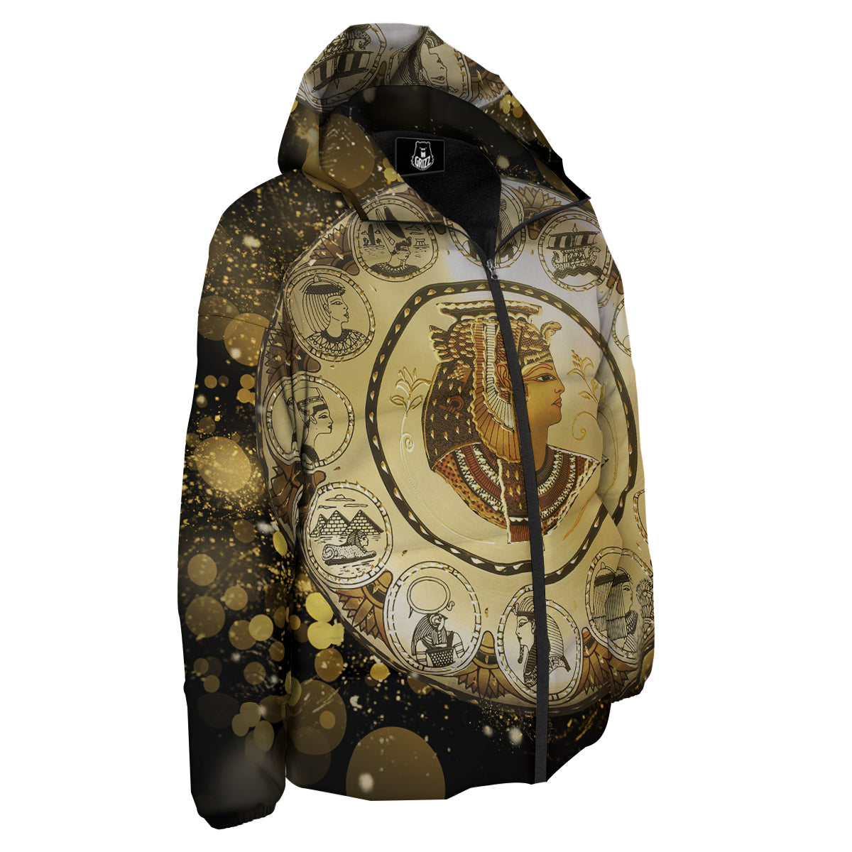 Abstract Cleopatra Print Down Jacket-grizzshop