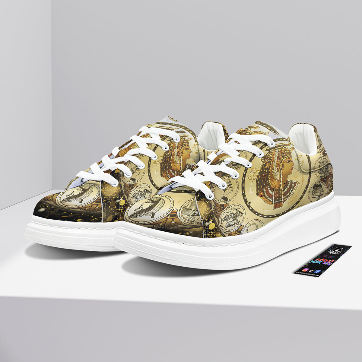 Abstract Cleopatra Print Platform Shoes-grizzshop