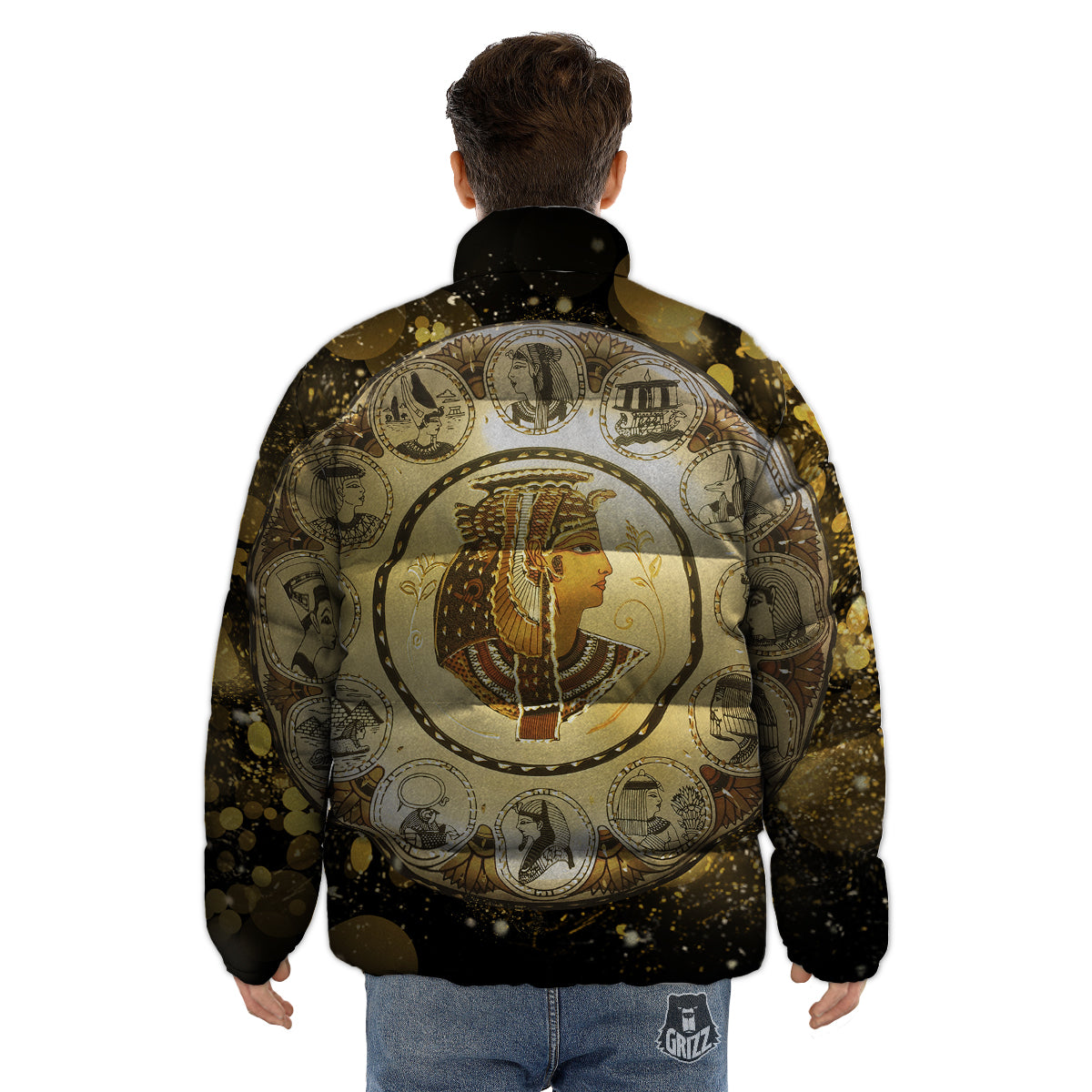 Abstract Cleopatra Print Puffer Jacket-grizzshop