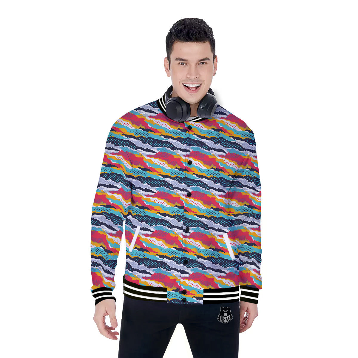 Abstract Colorful And Dot Print Pattern Baseball Jacket-grizzshop