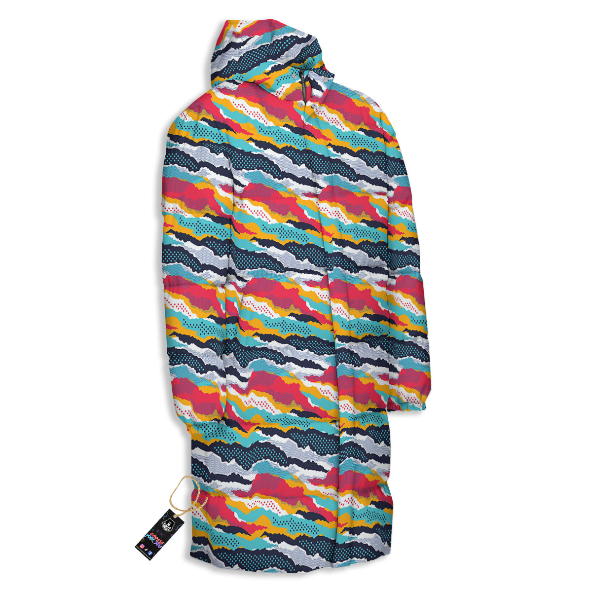 Abstract Colorful And Dot Print Pattern Long Down Jacket-grizzshop