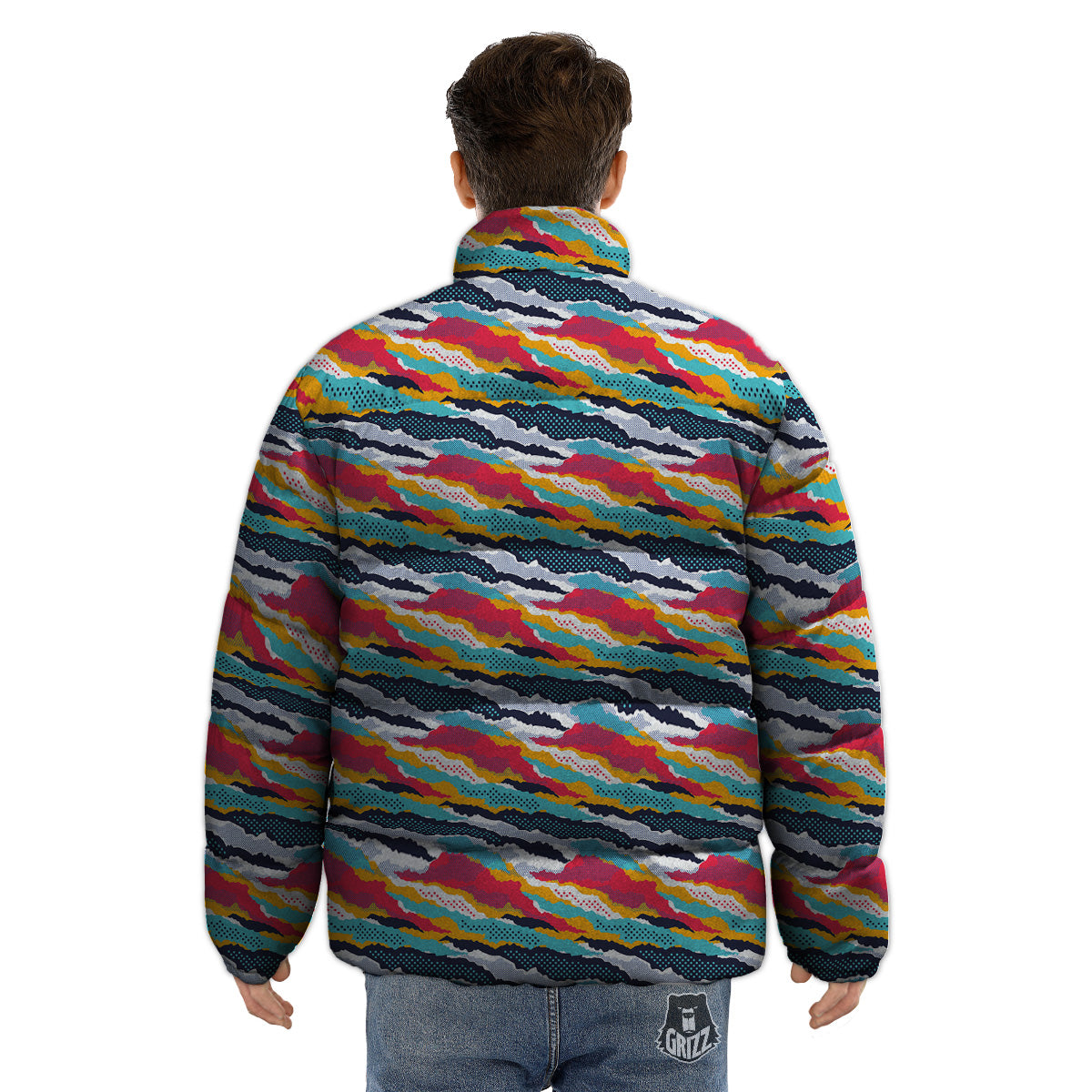 Abstract Colorful And Dot Print Pattern Puffer Jacket-grizzshop