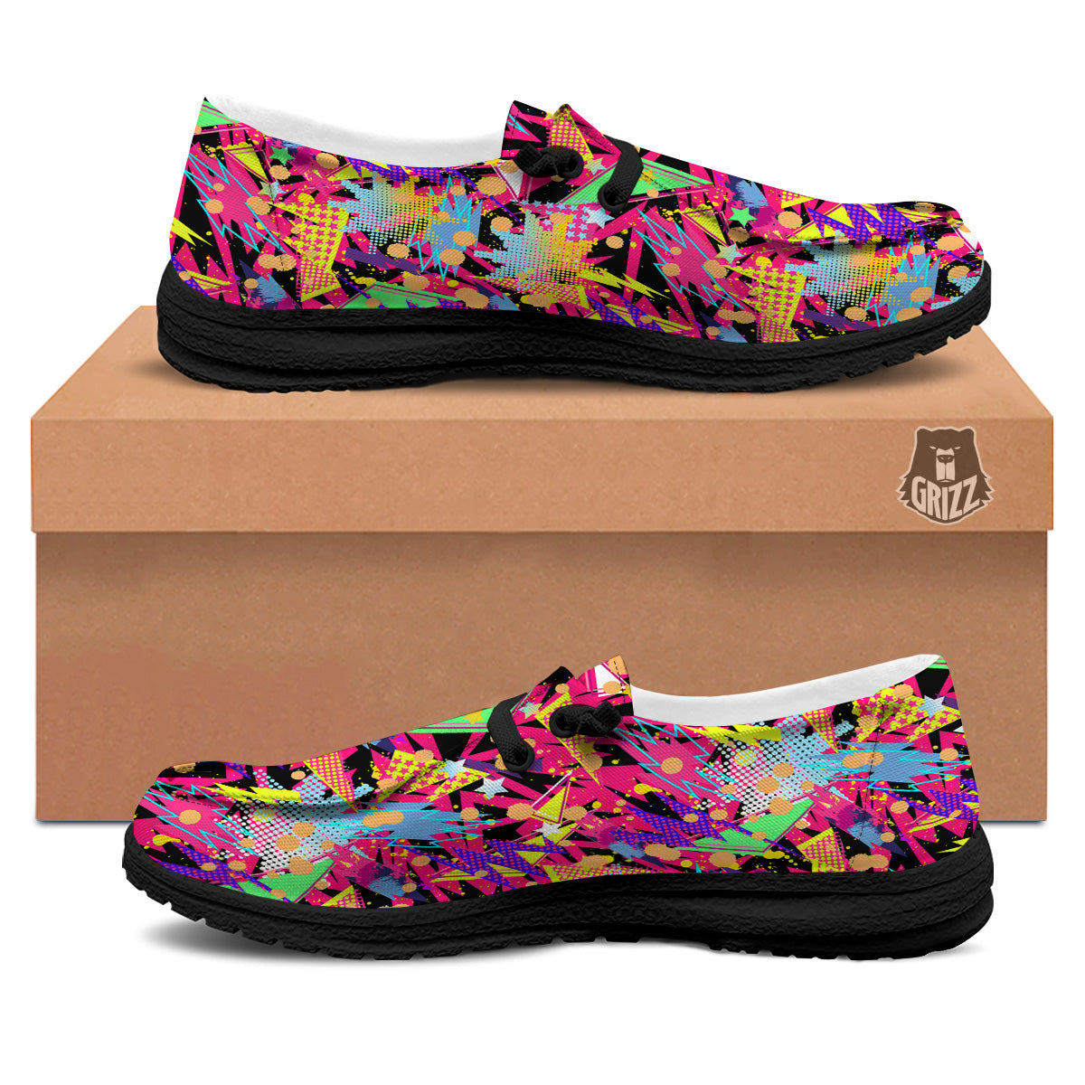 Abstract Colorful And Lightning Dot Print Pattern BLack Loafers-grizzshop