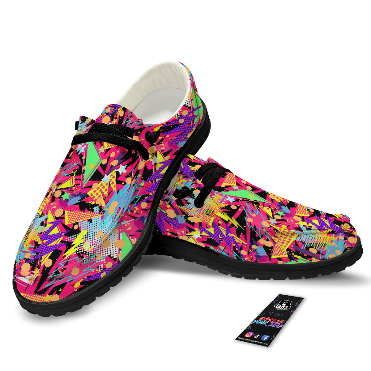 Abstract Colorful And Lightning Dot Print Pattern BLack Loafers-grizzshop