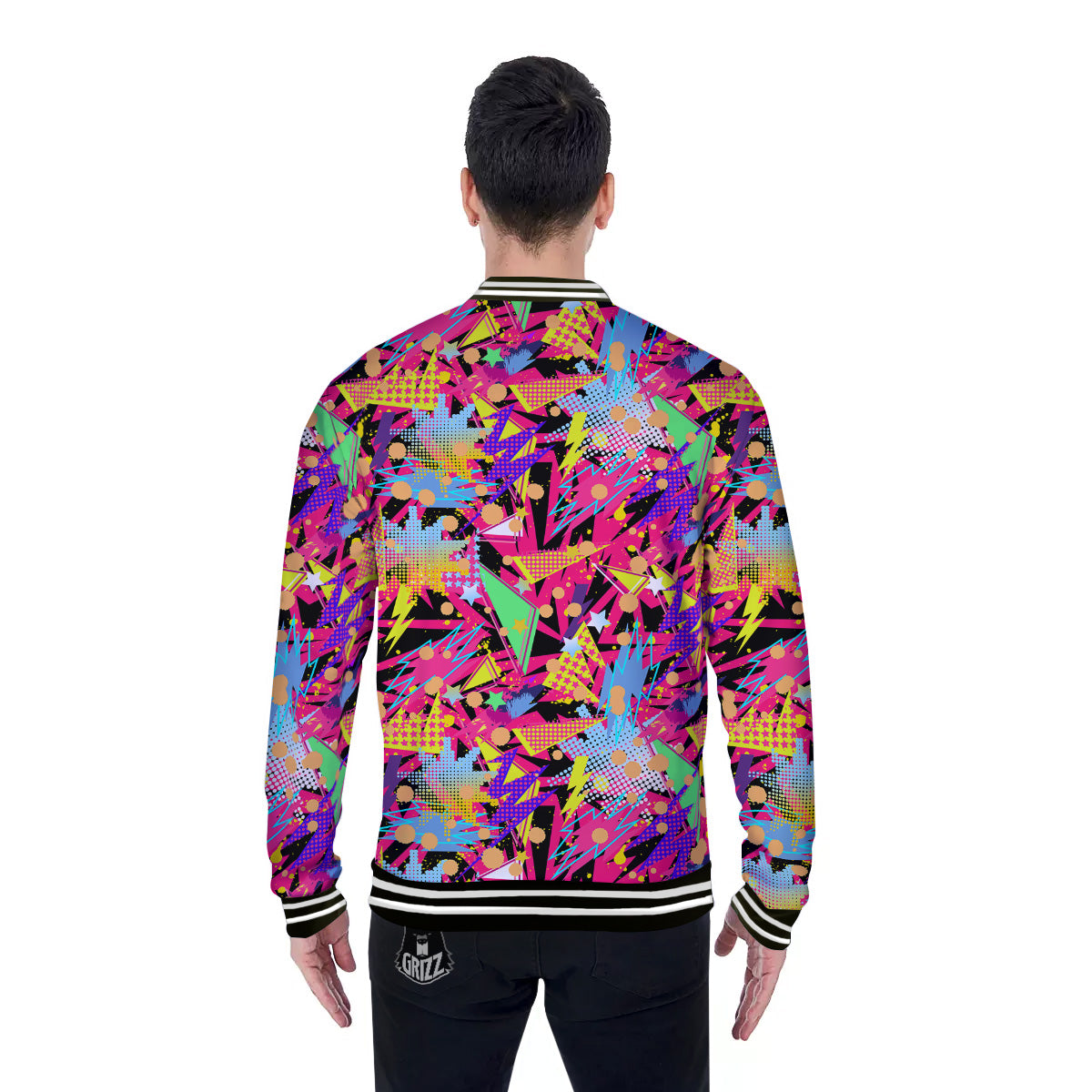 Abstract Colorful And Lightning Dot Print Pattern Baseball Jacket-grizzshop