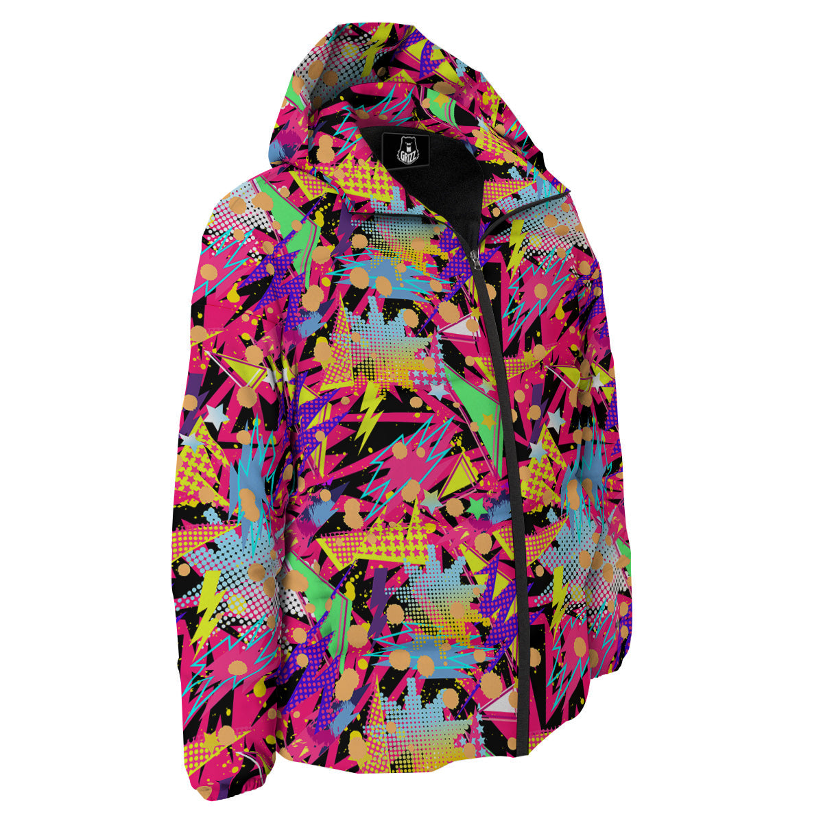 Abstract Colorful And Lightning Dot Print Pattern Down Jacket-grizzshop