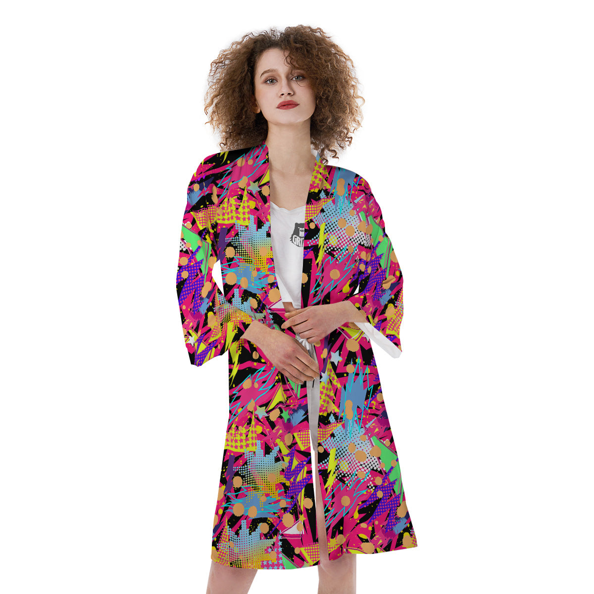 Abstract Colorful And Lightning Dot Print Pattern Kimono-grizzshop