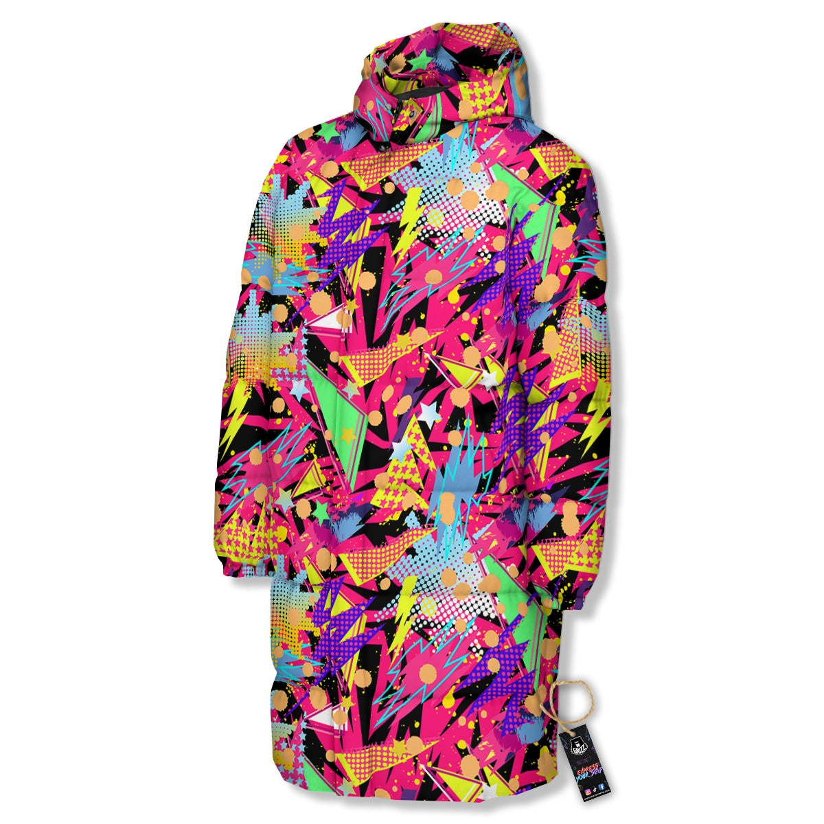 Abstract Colorful And Lightning Dot Print Pattern Long Down Jacket-grizzshop