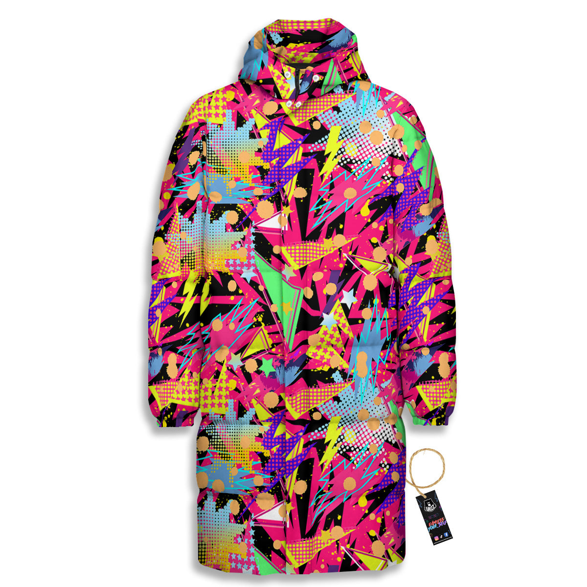Abstract Colorful And Lightning Dot Print Pattern Long Down Jacket-grizzshop