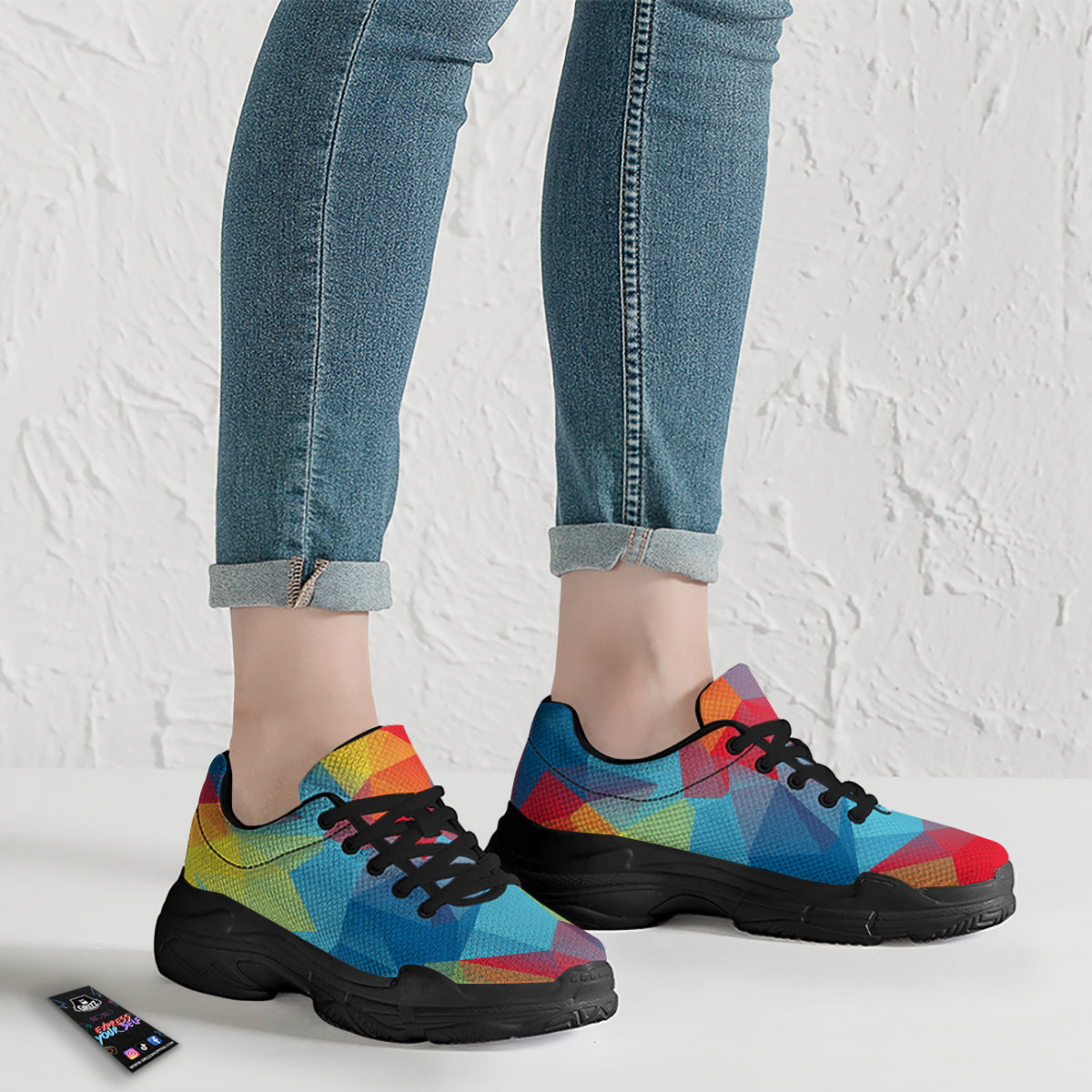 Abstract Colorful Autism Awareness Print Black Chunky Shoes-grizzshop