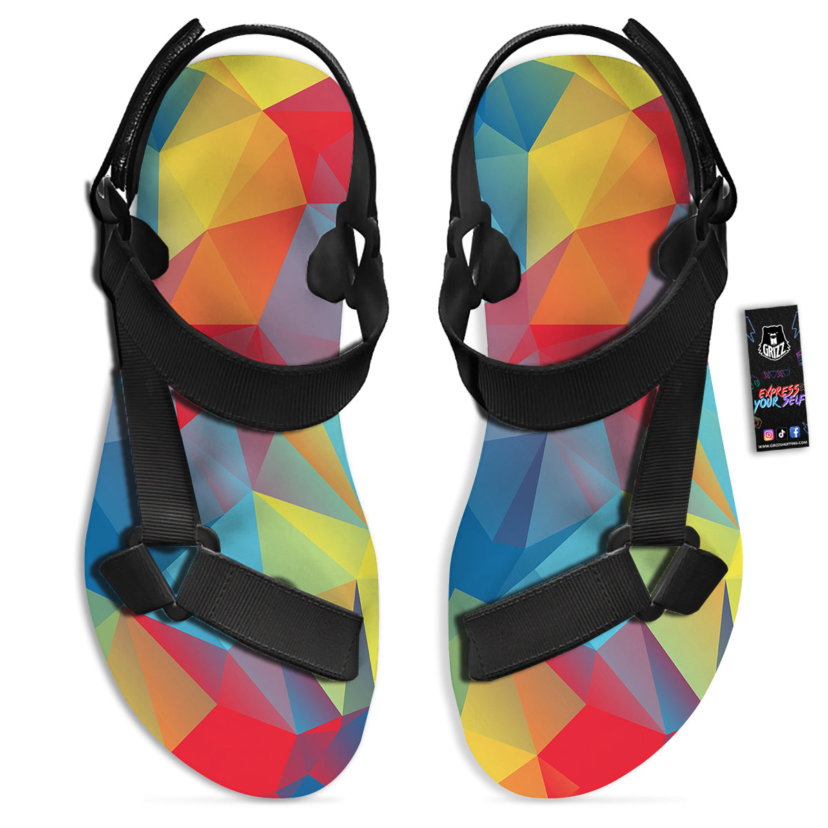 Abstract Colorful Autism Awareness Print Black Open Toe Sandals-grizzshop