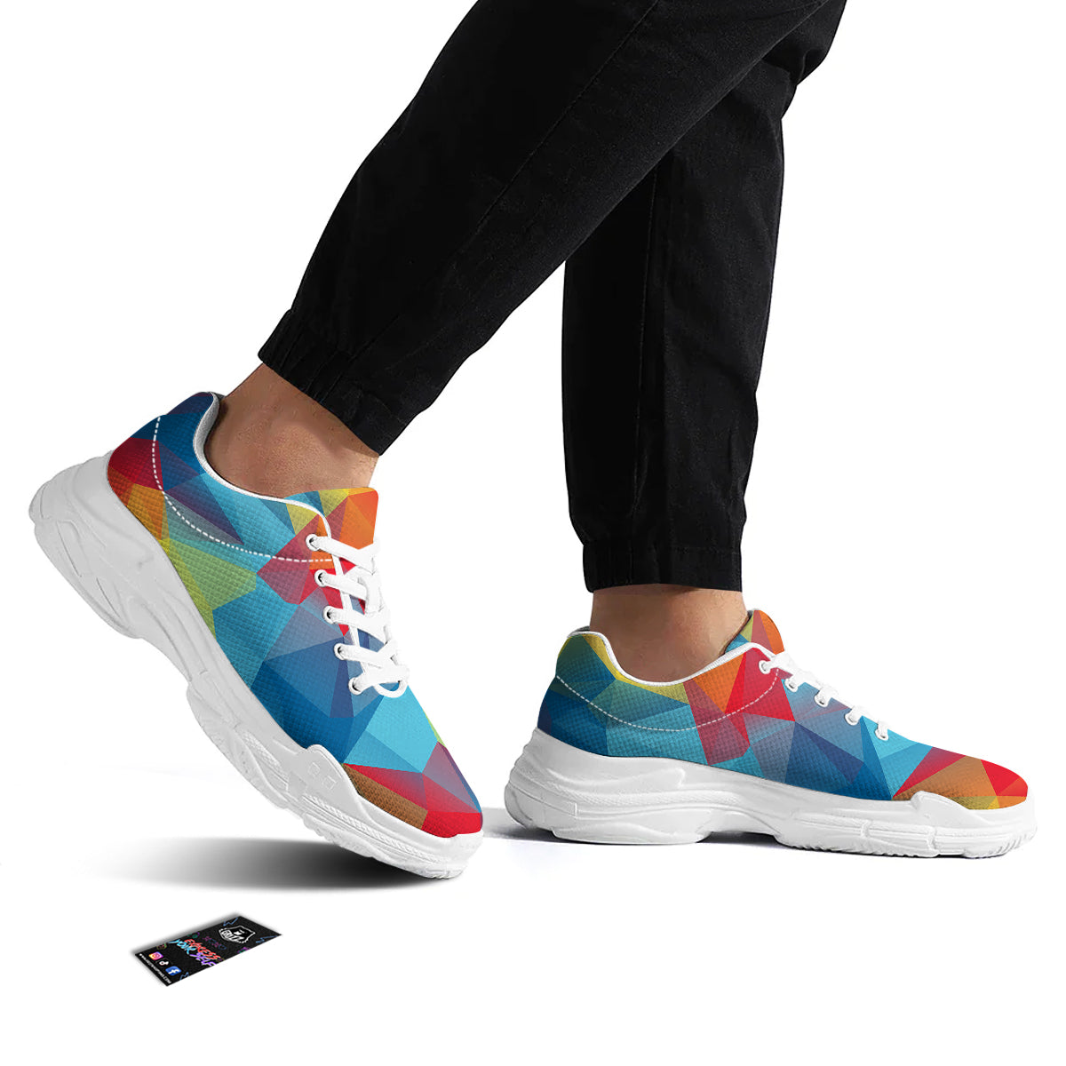 Abstract Colorful Autism Awareness Print White Chunky Shoes-grizzshop