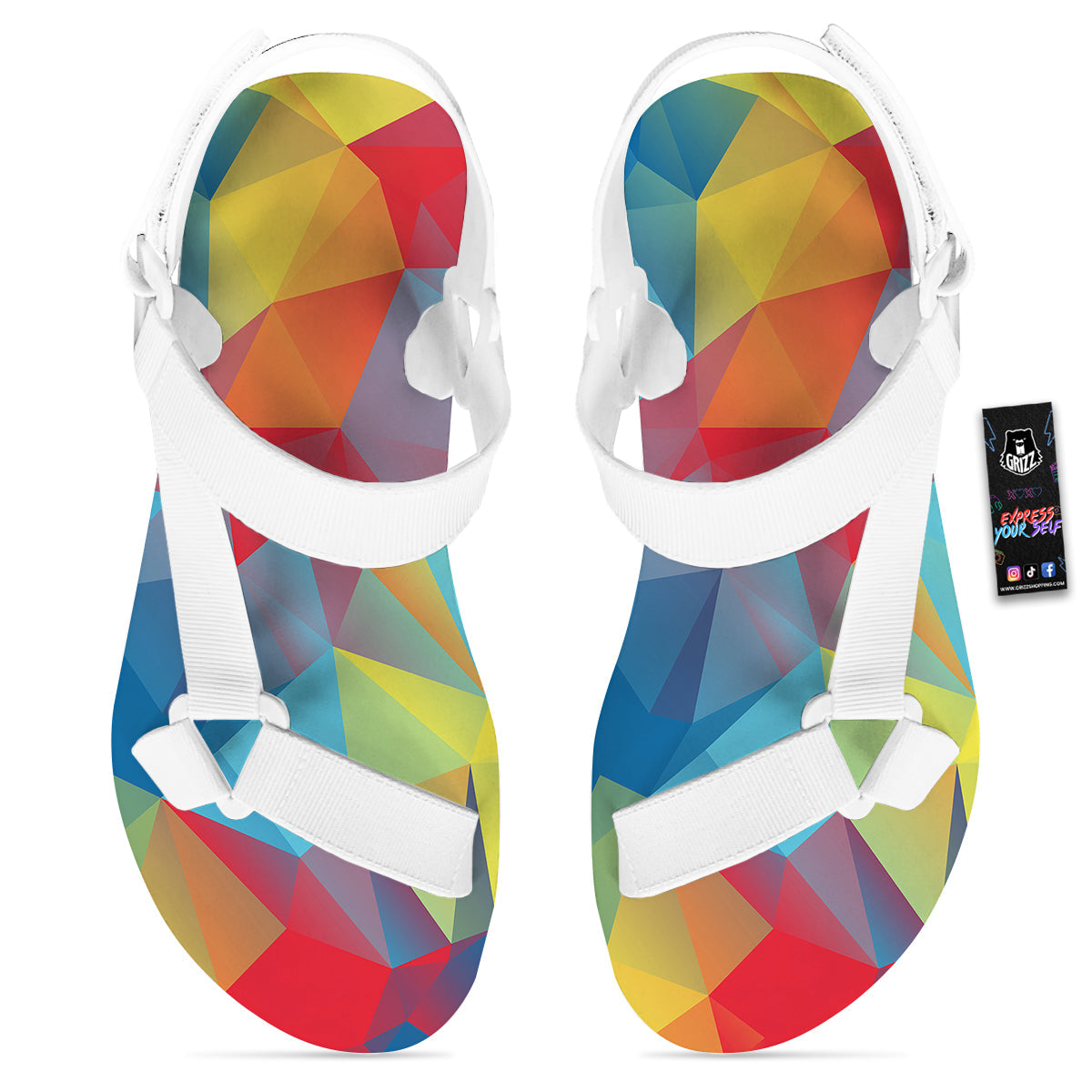 Abstract Colorful Autism Awareness Print White Open Toe Sandals-grizzshop
